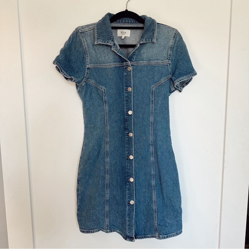 Rails Denim Pasadena Short Sleeve Button Front Dress 100% Cotton Mini Jean Sz S - Picture 2 of 6